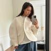 Jaqueta Cruzada de Botão Único para Mulheres 2025 Novo Estilo Outono e Inverno Jaqueta Elegante com Decote em V Casaco Quente de Lã de Cordeiro