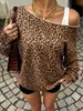 2026 Europea y Americana Transfronteriza Amazon Estación Independiente Otoño e Invierno Nueva Ropa de Mujer Sudadera con Estampado de Leopardo Top de Manga Larga de un Hombro