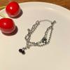 Pulsera de Acero de Titanio de Doble Capa Estilo Hip-hop Harajuku Oso para Mujer ins Diseño Nicho Estilo K Sencilla Cereza Negra