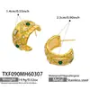 Aretes Geométricos en Forma de C Ins con Pedrería de Turquesa Incrustada, Aretes de Alta Calidad Hechos de Acero Inoxidable, Aretes de Turquesa