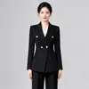 Otoño/Invierno 2026 Nuevo Traje Negro Profesional de Doble Botonadura con Pantalones de Pierna Ancha Conjunto Elegante Joyería Traje de Trabajo