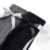 Meias Listradas Tricotadas com Laço Estilo Coreano para Meninas Primavera e Outono Estilo Ballet Fita Meias Coloridas Lisas da Moda Atacado