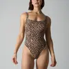 Body con Estampado de Leopardo Mismo Estilo de Skim Control de Abdomen Levantamiento de Glúteos Estampado de Leopardo Yoga Jumpsuit de Botones Alta Elasticidad