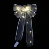 Laço de Fita de Natal com Luzes Decoração de Árvore de Natal Festa Arranjo de Cena Festiva Laço com Iluminação LED
