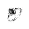 Anillo de Plata de Ley 925 con Ónice Negro Ovalado para Mujer, Simple, Retro, Old School, Hip Hop, Calle, Diseño de Empuje y Tirón J5960