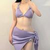 Novo Estilo Luxo Leve Estilo Desejo Puro Biquíni de Pescoço Pendurado para Peito Pequeno de Menina Conjunto de Três Peças Biquíni Saia Moda Praia de Alta Qualidade para Mulheres