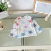 Xy269113 Tops Infantis 2026 Verão Novo T-shirt com Estrela em Aquarela Proteção Solar Xadrez Azul e Branco Saia de Bolo para Meninas