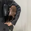 Sapatos Loafer Forrados com Lã para Mulheres, Outono e Inverno, Estilo Retro Francês Britânico, Calce Fácil com Corte Profundo em Algodão, Sapatos Pequenos de Couro para Outono e Inverno