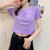 Nueva Camiseta Corta de Verano 2024 de Cintura Alta y Ombligo Descubierto para Mujer, Tops de Manga Corta Bordados con Mariposas de Corte Ajustado y Versátiles para Mujer