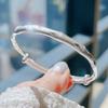 Pulseira de prata esterlina 9999 com pé de bambu, método antigo para meninas, brilhante, areia, folha de bambu, nicho, pulseira de prata sólida, presente de dia dos namorados