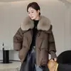 Chaqueta de invierno acolchada gruesa corta para mujer 2026 con cuello grande de pelo, abrigo estilo coreano