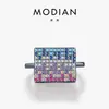 Anel Modian S925 Prata Esterlina Turquesa Sintética Estilo Pixel Anel Totalmente Cravejado Design Chique para Mulheres