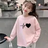 Camiseta Infantil de Manga Longa, Nova Roupa de Primavera, Camiseta Básica Branca para Meninas, Algodão Puro, Roupa de Baixo Soltinha para Crianças de Meia-Idade e Grandes, Top com Gola Redonda