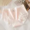 Diseño Algodón Cintura Media Ropa Interior de Niña Corazón Tela Jacquard Cómodo Suave Encaje Entrepierna Pura Blanca Bragas para Mujer