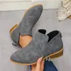 Botas Chelsea de tornozelo vintage foscas transfronteiriças europeias e americanas para mulheres, salto grosso em V, zíper traseiro, botas de tornozelo casuais estilo western