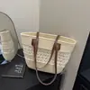 Bolsa de Mão com Lenço de Seda Novo de Verão 2025, Popular Este Ano Bolsa de Ombro/Axila Tecida de Grande Capacidade, Bolsa Tote Cesta de Legumes