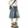 Pantalones Cortos de Mezclilla Estilo Retro Americano Pierna Ancha Diarios Casuales de Cinco Puntos para Hombres y Mujeres Verano Nuevos Shorts Rectos Sueltos