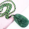 Jade Sintético Jade Hetian de Xinjiang Divindade Guardiã do Zodíaco Buda Samantabhadra Pingente Contas Verde Espinafre Colar Longo