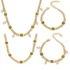 Conjunto de Joias Europeu e Americano Mais Vendido com Pingente de Franja de Pérola Artificial Pulseira Aço Inoxidável Banhado a Ouro 18K Design de Nicho Ins