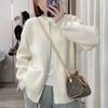 Malha Cardigan Mulheres 2023 Primavera Novo Estilo Coreano Pescoço Redondo Emagrecimento Cor Sólida Duplo Zíper Casaco Curto