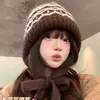 Chapéu de Tricô Estilo Fair Isle para Mulheres, Balaclava Quente de Inverno, Chapéu de Outono e Inverno, Chapéu de Lã Plush de Inverno