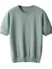 Nova coleção outono e inverno: Suéter 100% lã, camiseta masculina de manga curta com gola redonda, blusa de tricô pulôver, cashmere liso de manga curta