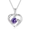 Nueva cadena de clavícula de cristal eterno estilo japonés y coreano colgante en forma de corazón collar de plata 925 chapada con diamante y zafiro para mujer