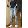 Forrado com fleece e espessado, vibe outono/inverno, calça jeans azul retrô, estilo novo moderno masculino, versátil slim fit, levemente flare, calça de perna reta