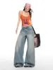 Yechuan # Jeans de Pierna Ancha Estilo Americano Azul Claro High-Street para Mujer, Pantalones Sueltos con Caída Vintage Lavados de Cintura Alta hasta el Suelo.
