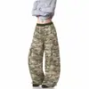 Calça de Trabalho Estilo Rua Americana Coração Camuflado Bolso Grande para Mulheres Homens Primavera Outono Inverno Versátil Reta Perna Larga Casual Longa