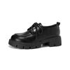 Weiwei Girl 193-11 Sapatos de Couro Pequenos com Salto Grosso Femininos Cabeça Redonda Cadarço Pretos Loafers Salto Grosso Solado Macio Sapatos Individuais Femininos