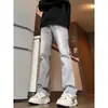 Calça jeans masculina cinza fumaça de cimento, novo estilo primavera/verão, calça com vibe retrô americana, perna reta emagrecedora, calça longa levemente flare