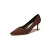 Zapatos de mujer 9169C de gamuza, punta fina, diseño liso, tacones finos, suelas rojas, tacones altos, versátiles para el uso diario