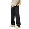 Calças de moletom casuais de peso pesado com forro de fleece para outono e inverno para homens, calças largas cinzas estilo retro americano, calças esportivas drapeadas para jovens