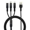 Cable de datos tres en uno de tela tejida con logotipo impreso de regalo, cable de carga rápida para teléfono móvil de uno a tres