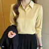 Camisa feminina branca, novo estilo outono 2026, alta qualidade, resistente a rugas, acetinada sem necessidade de passar, top formal para entrevista de emprego