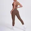 Pantalones Deportivos de Yoga de Color Sólido Nude Estilo Europeo y Americano con Correas Cruzadas Sexy, Espalda Hermosa, Bolsillo Pantalones de Fitness Set de Yoga
