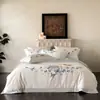 Conjunto de Roupa de Cama de Quatro Peças Sateen de Algodão Puro de Alta Qualidade Francesa Lençol 100% Algodão Bordado Castelo de Borboletas Roupa de Cama para Todas as Estações Lavável à Máquina