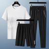 Traje Esportivo Casual de Três Peças Secagem Rápida Seda Gelada Masculino Manga Curta Esportes ao Ar Livre Fitness Calções Roupa de Três Peças