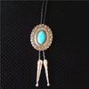 Collar Óvalo Turquesa Haoquan Cadena Bolo para Suéter Peinador Camiseta Joyería a Juego Hombres y Mujeres Colgante Fácil de Tirar