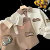 Moletom polo waffle masculino, primavera e outono, gola bordada moderna, estilo retrô americano, jaqueta de manga longa pesada para casais
