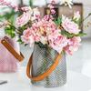 Criativo colorido diamante portátil couro portátil criativo flor fresco simples vaso casa macio decoração vaso de vidro