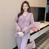 Conjunto de Pijama Feminino Plus Size para Primavera/Outono Doce com Renda Floral de Manga Longa Tamanho Solto Extra Grande Roupa de Casa