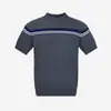 Camiseta de malha listrada em tons de cinza escuro com botões, manga curta, para homens e mulheres, estilo old money, seda gelada, verão, atacado de fábrica transfronteiriço