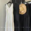 Liquidação~ Liquidação de Loja Boutique Exportação Decote V Duplo Linho Estilo Francês Sem Mangas Vestido Longo para Mulheres