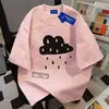Camiseta de Manga Corta Tie-Dye Estilo Artístico Graffiti de Algodón Puro de Peso Pesado para Hombres y Mujeres, Verano Holgada, Cuello Redondo Adelgazante, Top de Pareja, Estilo Ins