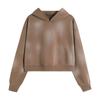 Sudadera con capucha vintage lavada pesada estilo americano de 400 g para mujer, Sudadera con capucha corta retro, Top transfronterizo teñido con cera, Corte holgado