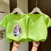 Camiseta de Algodão Puro de Manga Curta para Meninas Verão Novo Estilo Estampada Gola Redonda Top para Meninas Pequenas Amigo da Pele Respirável Versátil Manga Meia