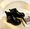 Nuevas botas estilo Martin retro británico para niños y niñas de otoño e invierno, con hebilla de cinturón y cremallera lateral, botas de media pantorrilla con forro de peluche