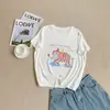 Camiseta de manga corta con estampado de elefante estilo caricatura coreana, elegante y versátil para estudiantes, casual y moderna, corte holgado, nuevo modelo de verano